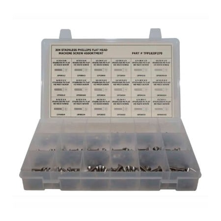 Titan Fasteners 270 Piece Machine Screw Assortment - No 6 to 1/4" - Phillips Flat Head - 304 Stainless Steel TFP18JJF270